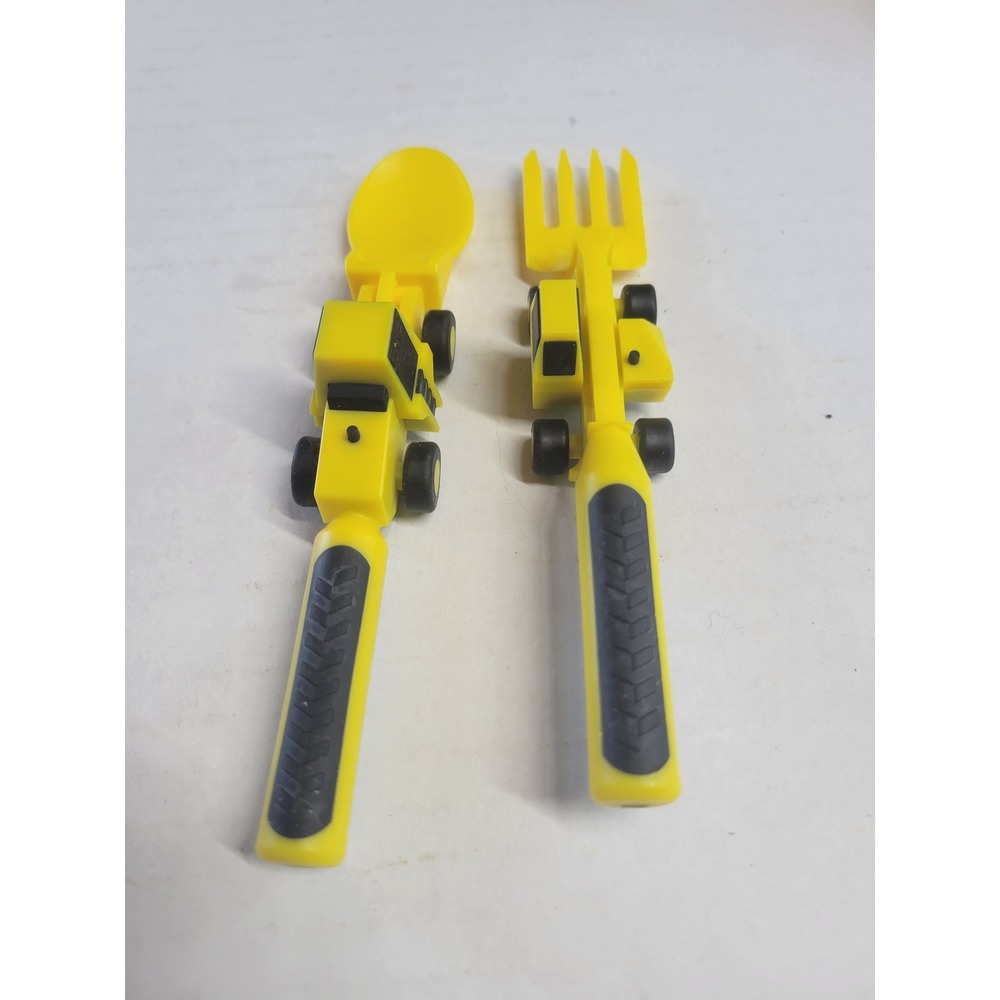 Constructive Eating Kids Construction Utensil Set Yellow‎ Forklift Front Loader